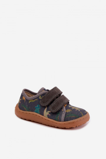 Vaikiškos šlepetės Barefoot su dinozaurais Froddo Canvas G1700440-31 pilkos spalvos