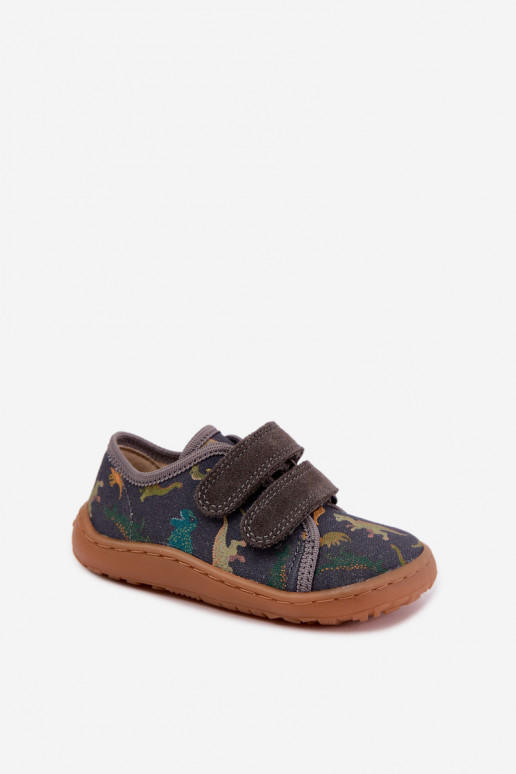 Vaikiškos šlepetės Barefoot su dinozaurais Froddo Canvas G1700440-31 pilkos spalvos