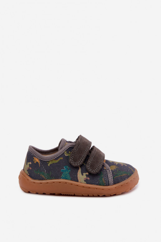 Vaikiškos šlepetės Barefoot su dinozaurais Froddo Canvas G1700440-31 pilkos spalvos