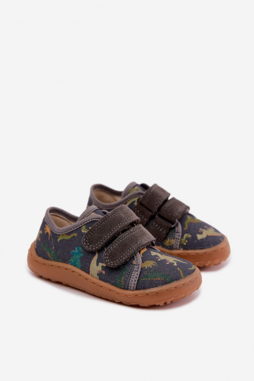 Vaikiškos šlepetės Barefoot su dinozaurais Froddo Canvas G1700440-31 pilkos spalvos