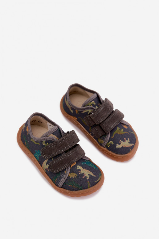 Vaikiškos šlepetės Barefoot su dinozaurais Froddo Canvas G1700440-31 pilkos spalvos