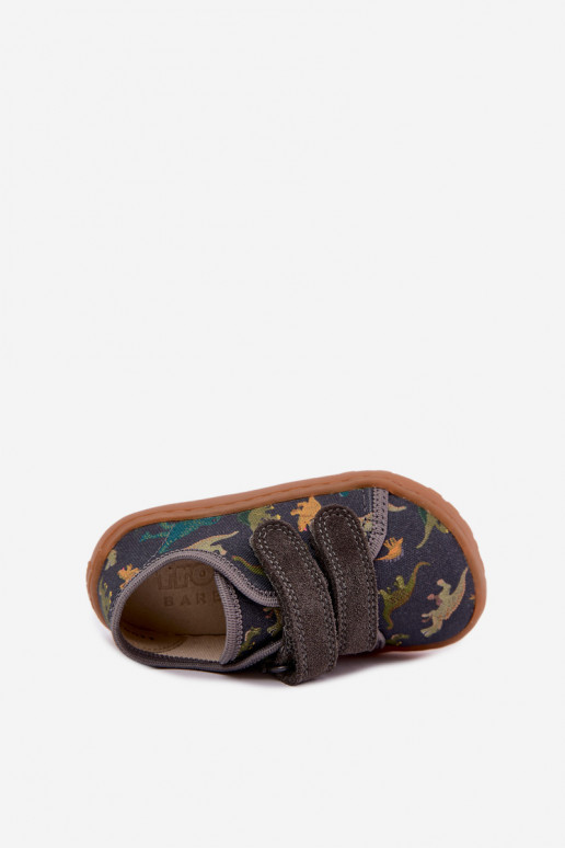 Vaikiškos šlepetės Barefoot su dinozaurais Froddo Canvas G1700440-31 pilkos spalvos