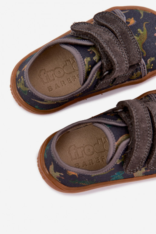 Vaikiškos šlepetės Barefoot su dinozaurais Froddo Canvas G1700440-31 pilkos spalvos