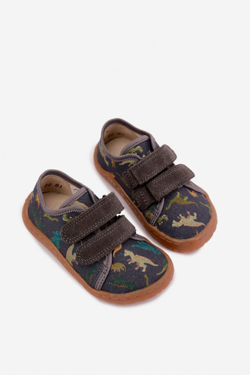 Vaikiškos šlepetės Barefoot su dinozaurais Froddo Canvas G1700440-31 pilkos spalvos