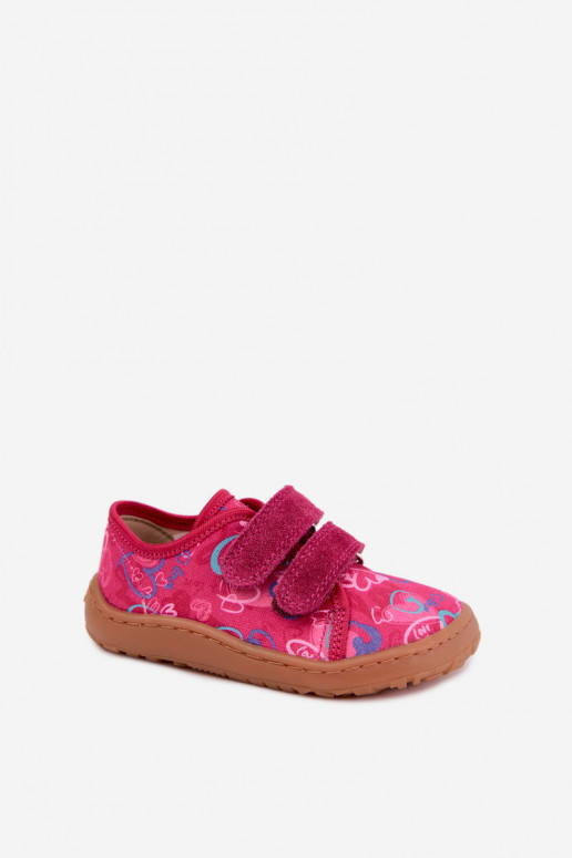 Vaikiškos šlepetės Barefoot su širdelėmis Froddo Canvas G1700440-24 rožinės spalvos