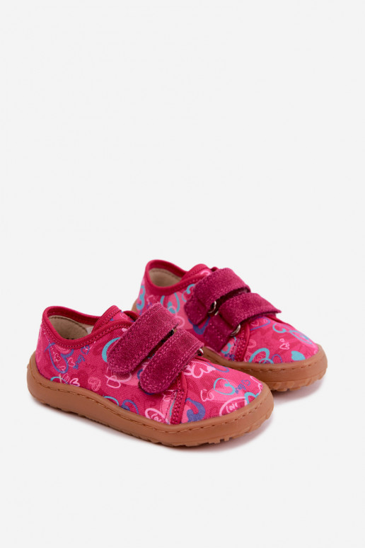 Vaikiškos šlepetės Barefoot su širdelėmis Froddo Canvas G1700440-24 rožinės spalvos
