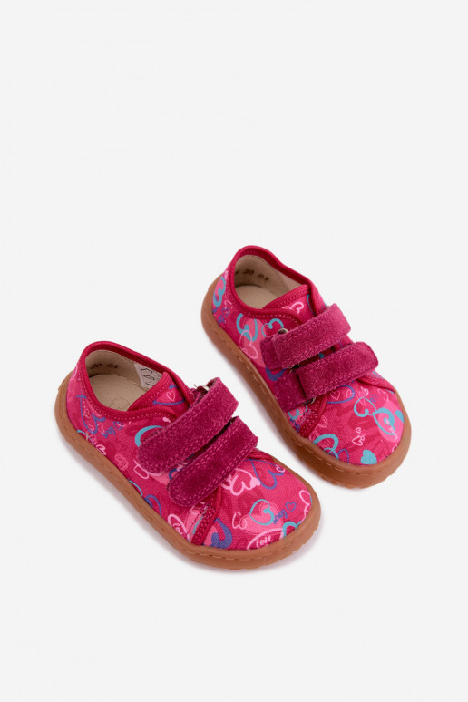 Vaikiškos šlepetės Barefoot su širdelėmis Froddo Canvas G1700440-24 rožinės spalvos