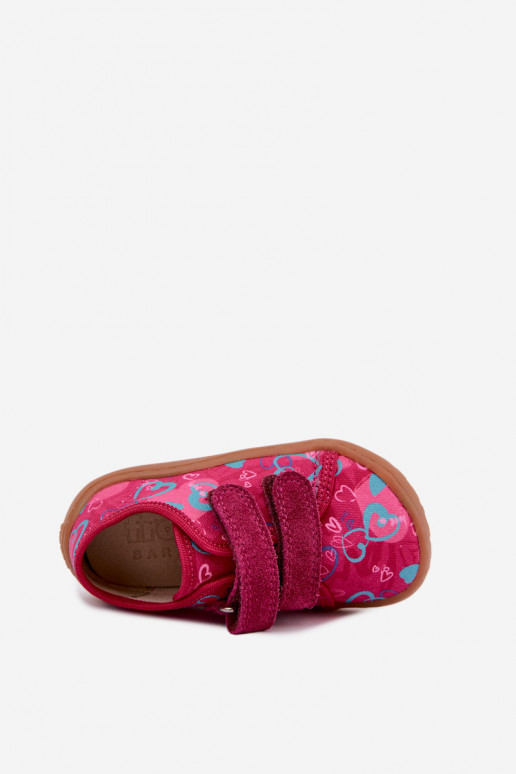 Vaikiškos šlepetės Barefoot su širdelėmis Froddo Canvas G1700440-24 rožinės spalvos