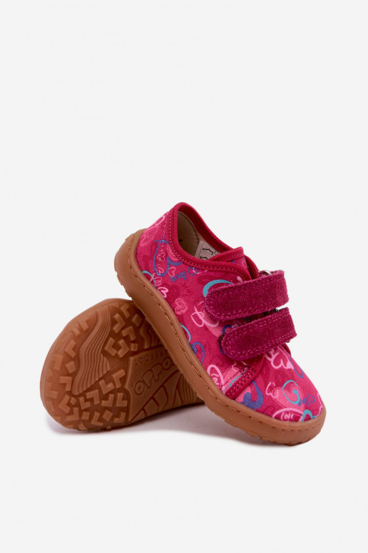 Vaikiškos šlepetės Barefoot su širdelėmis Froddo Canvas G1700440-24 rožinės spalvos