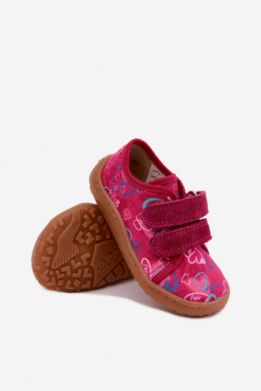 Vaikiškos šlepetės Barefoot su širdelėmis Froddo Canvas G1700440-24 rožinės spalvos