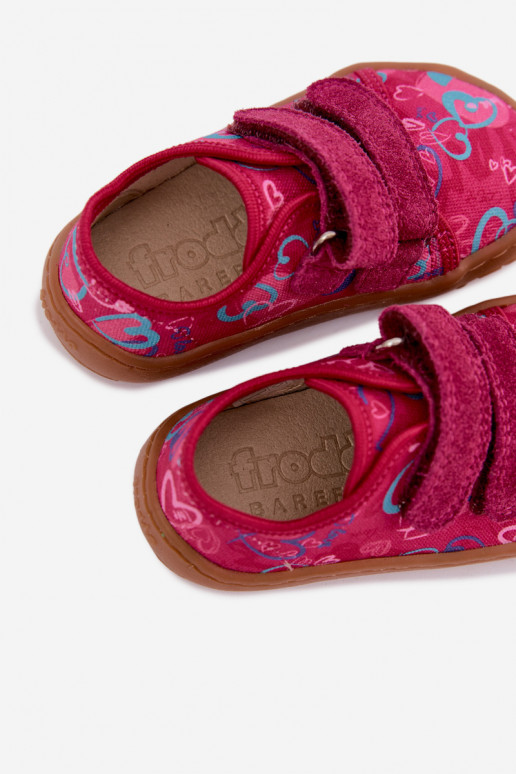 Vaikiškos šlepetės Barefoot su širdelėmis Froddo Canvas G1700440-24 rožinės spalvos