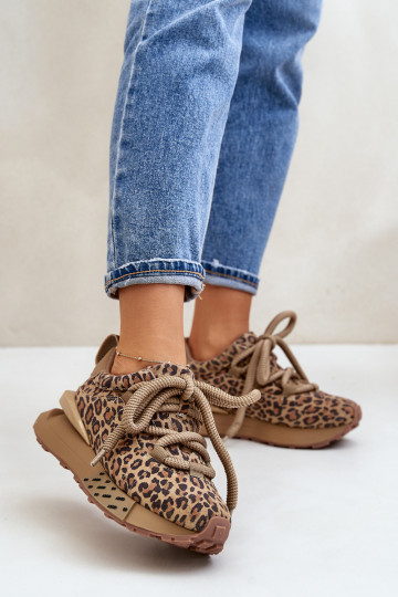 Zomšiniai moteriški sportbačiai su platforma ir leopardo raštais Artiker 55C0135 rudos spalvos 2