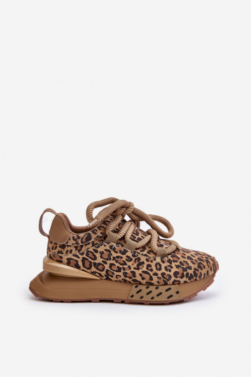 Zomšiniai moteriški sportbačiai su platforma ir leopardo raštais Artiker 55C0135 rudos spalvos
