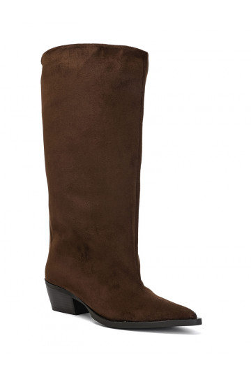 Įsispiriamo modelio ilgaauliai batai su kulniukais iš dirbtinės zomšos rudos spalvos Casella