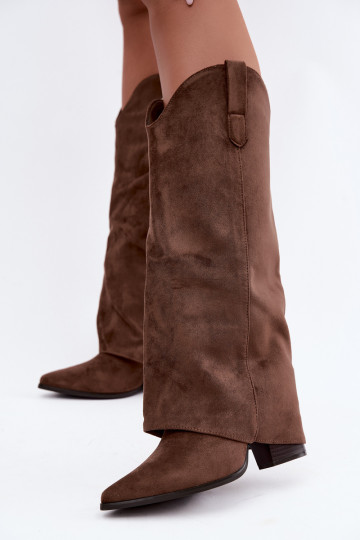 Ilgaauliai batai kaubojiško stiliaus moteriški su kulniukais rudos spalvos Kalena 2