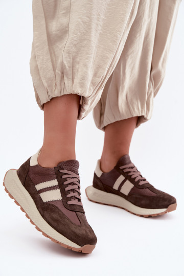 Oda iš zomšos Sneakers modelio batai su platforma Zazoo N1291 CzekoladoĮe