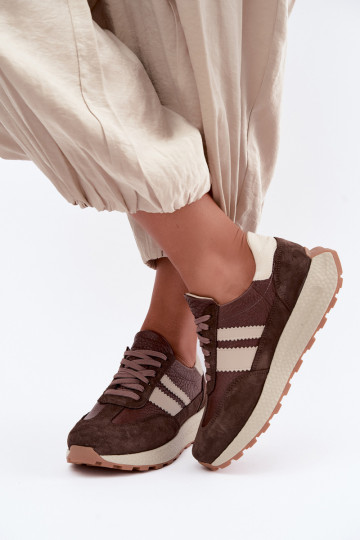 Oda iš zomšos Sneakers modelio batai su platforma Zazoo N1291 CzekoladoĮe 2