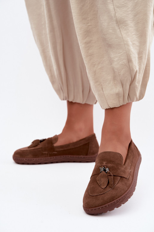 Dirbtinės zomšos mokasinai Barefoot Zazoo 10220, rudos spalvos
