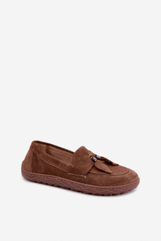 Dirbtinės zomšos mokasinai Barefoot Zazoo 10220, rudos spalvos