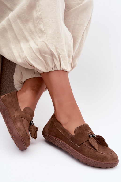 Dirbtinės zomšos mokasinai Barefoot Zazoo 10220, rudos spalvos