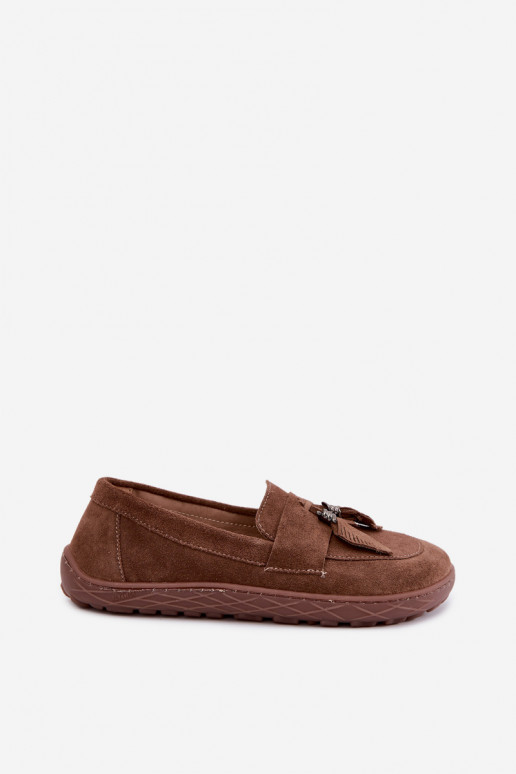 Dirbtinės zomšos mokasinai Barefoot Zazoo 10220, rudos spalvos