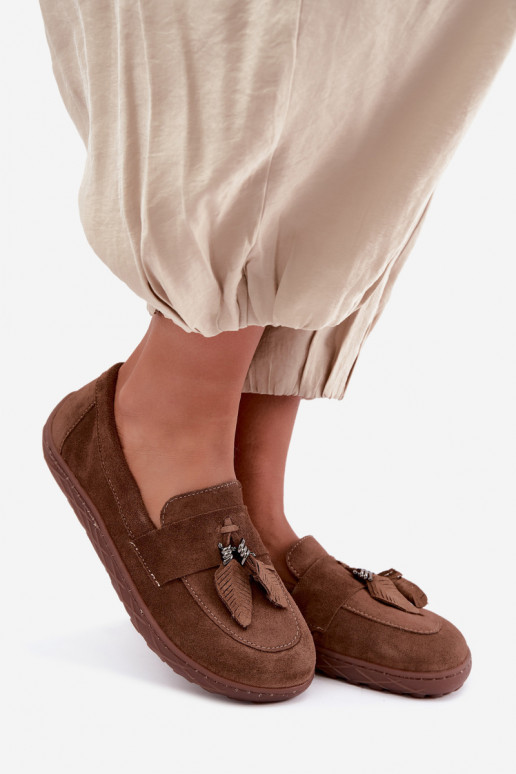 Dirbtinės zomšos mokasinai Barefoot Zazoo 10220, rudos spalvos
