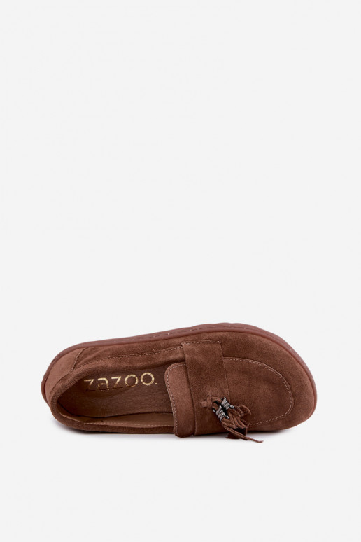 Dirbtinės zomšos mokasinai Barefoot Zazoo 10220, rudos spalvos