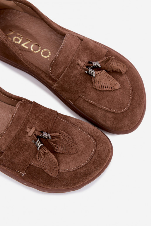 Dirbtinės zomšos mokasinai Barefoot Zazoo 10220, rudos spalvos