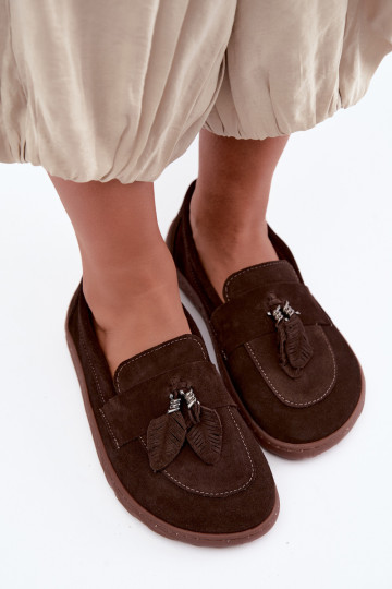 Dirbtinės zomšos mokasinai Barefoot Zazoo 10220, šokoladiniai