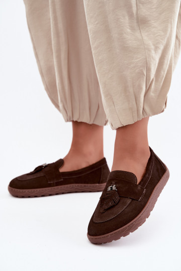 Dirbtinės zomšos mokasinai Barefoot Zazoo 10220, šokoladiniai 2