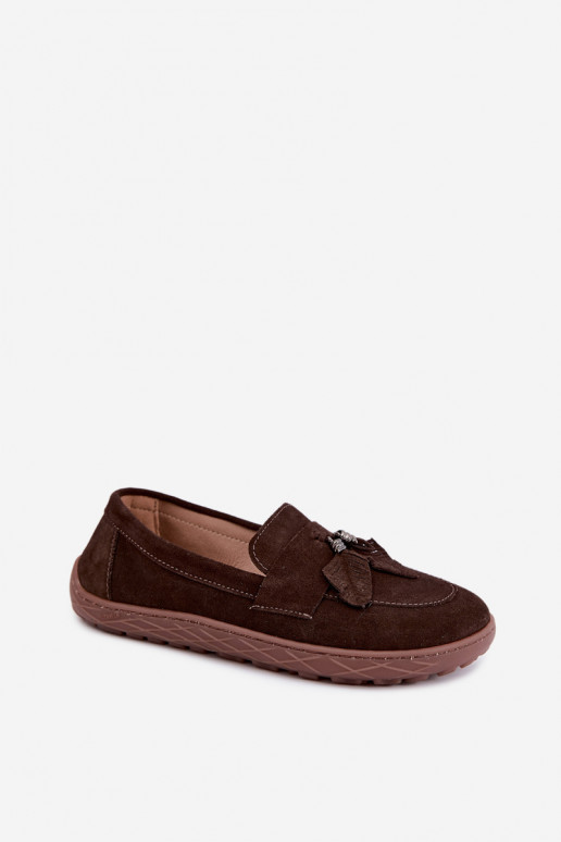 Dirbtinės zomšos mokasinai Barefoot Zazoo 10220, šokoladiniai