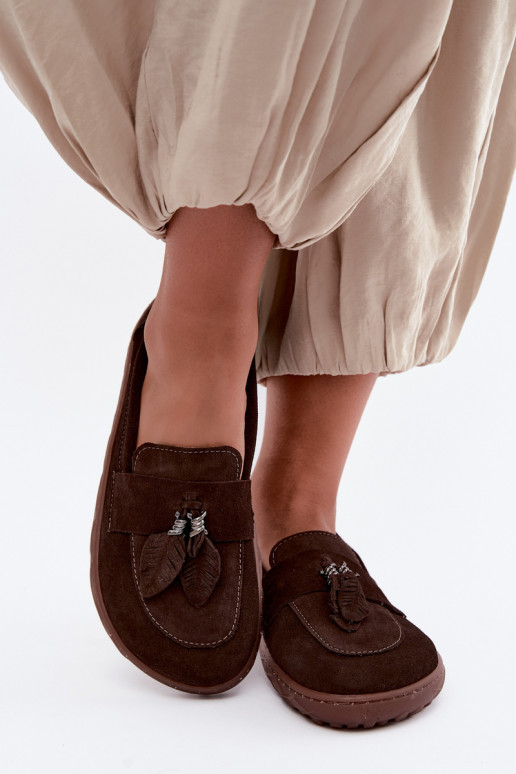 Dirbtinės zomšos mokasinai Barefoot Zazoo 10220, šokoladiniai