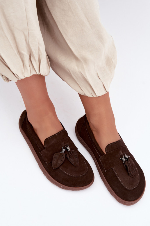 Dirbtinės zomšos mokasinai Barefoot Zazoo 10220, šokoladiniai