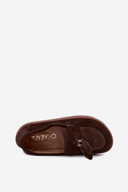 Dirbtinės zomšos mokasinai Barefoot Zazoo 10220, šokoladiniai