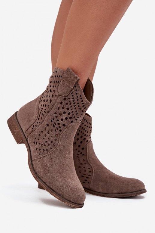 Smėlio spalvos ažūriniai aulinukai su plačiais kulniukais Amisna