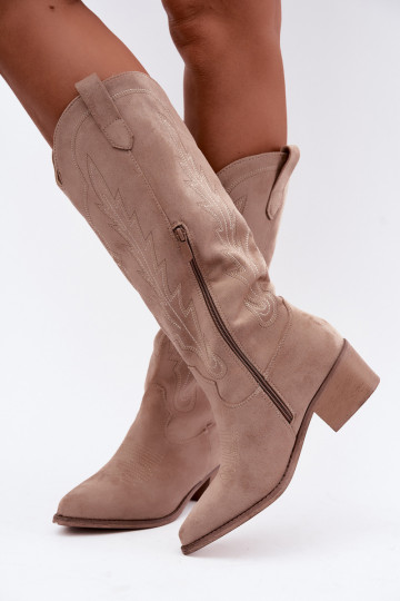 Smėlio spalvos kaubojiško stiliaus ilgaauliai batai Casena