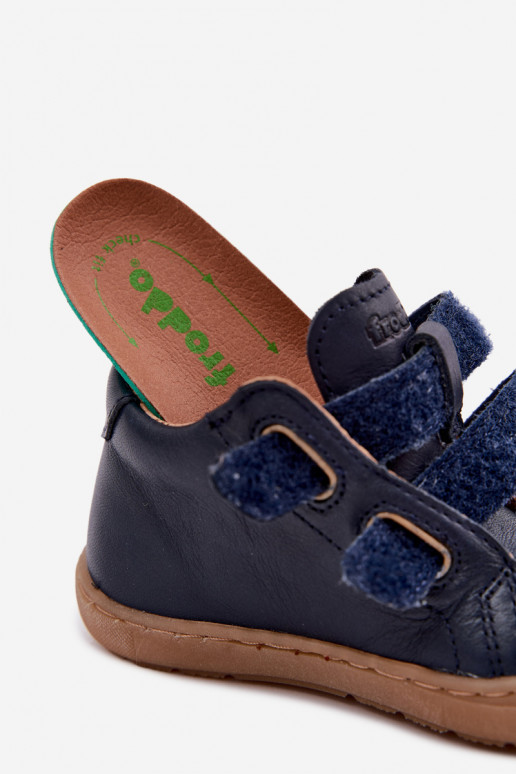 Tamsiai mėlynos spalvos vaikiški odiniai batai Barefoot Froddo G2130328