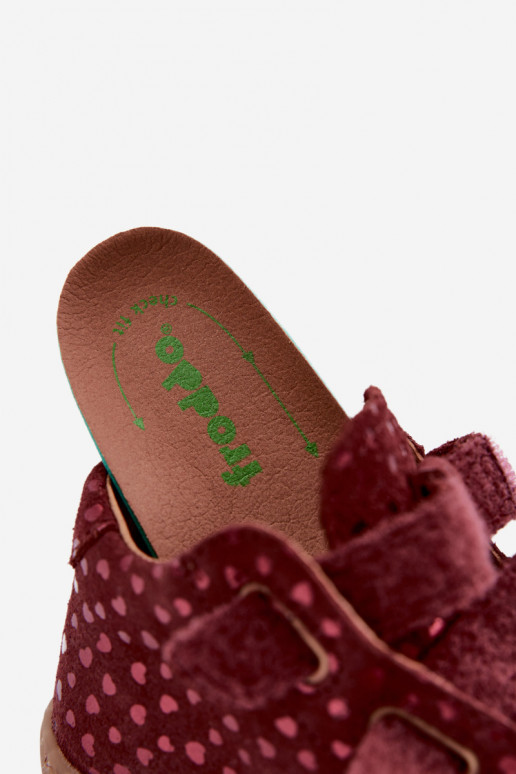 Bordo spalvos vaikiški zomšiniai batai Barefoot su širdutėmis Froddo G2130328-66
