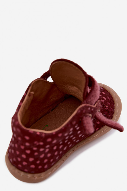 Bordo spalvos vaikiški zomšiniai batai Barefoot su širdutėmis Froddo G2130328-66