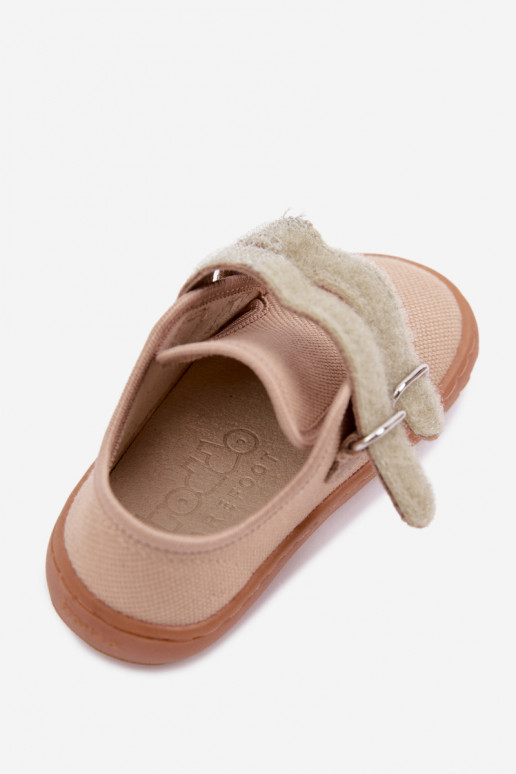 Smėlio spalvos vaikiškos šlepetės Barefoot Froddo Canvas G1700440-22
