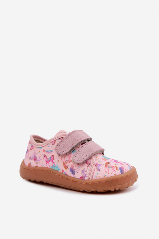 Rožinės spalvos vaikiškos šlepetės Barefoot Vienaragiai Froddo Canvas G1700440-26