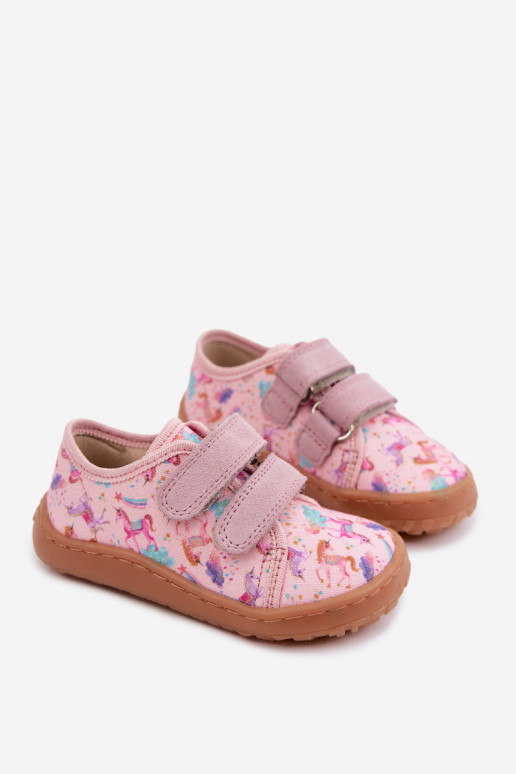 Rožinės spalvos vaikiškos šlepetės Barefoot Vienaragiai Froddo Canvas G1700440-26