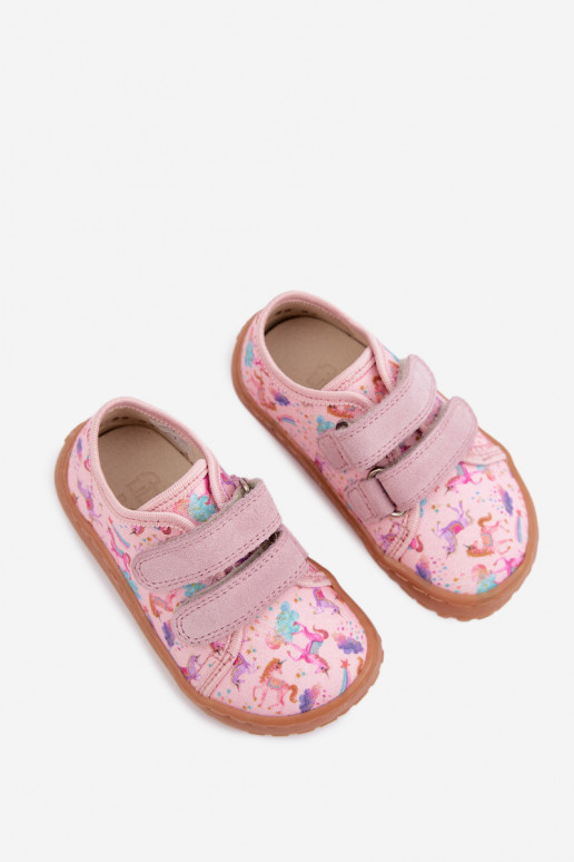 Rožinės spalvos vaikiškos šlepetės Barefoot Vienaragiai Froddo Canvas G1700440-26