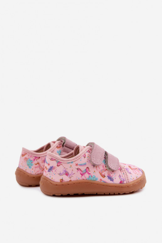 Rožinės spalvos vaikiškos šlepetės Barefoot Vienaragiai Froddo Canvas G1700440-26
