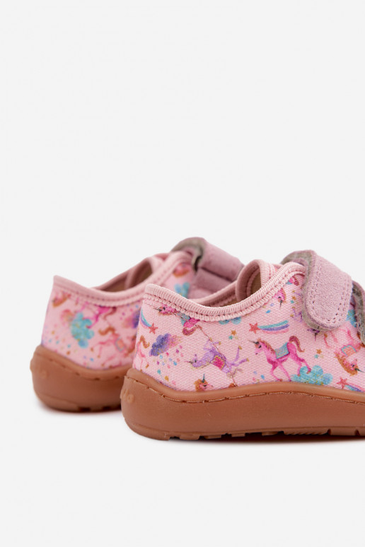 Rožinės spalvos vaikiškos šlepetės Barefoot Vienaragiai Froddo Canvas G1700440-26