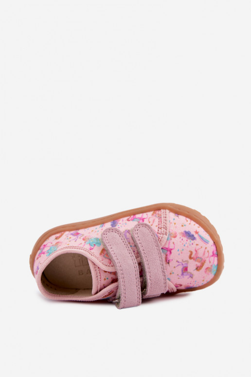 Rožinės spalvos vaikiškos šlepetės Barefoot Vienaragiai Froddo Canvas G1700440-26
