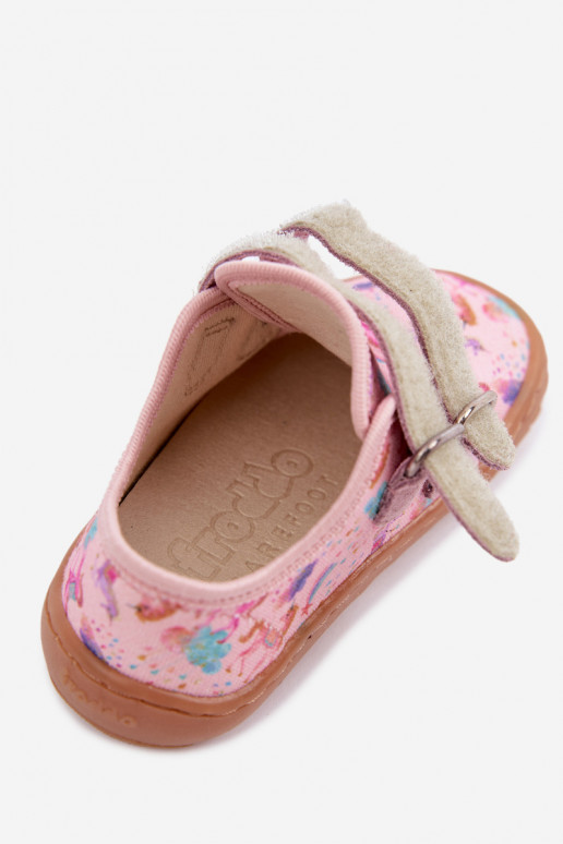 Rožinės spalvos vaikiškos šlepetės Barefoot Vienaragiai Froddo Canvas G1700440-26