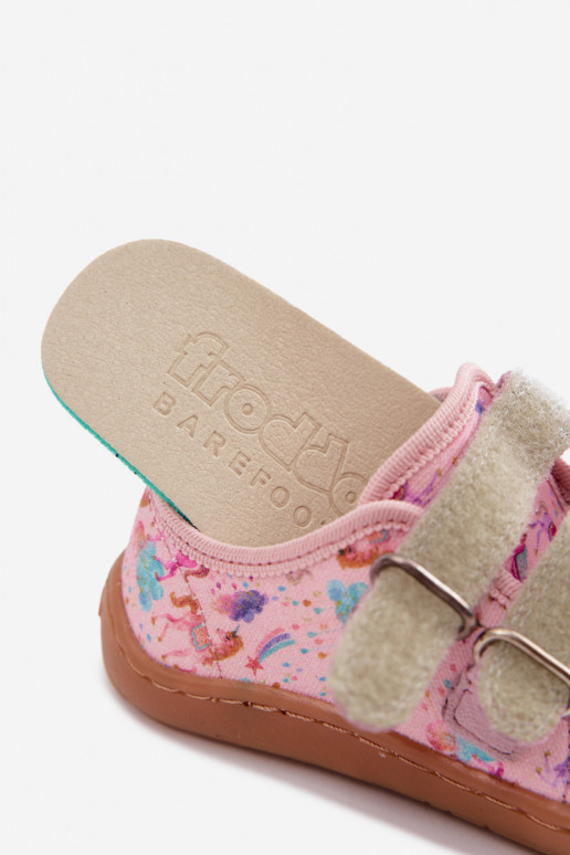 Rožinės spalvos vaikiškos šlepetės Barefoot Vienaragiai Froddo Canvas G1700440-26