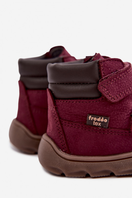Bordo spalvos vaikiški odiniai batai Barefoot Froddo G2110150-9