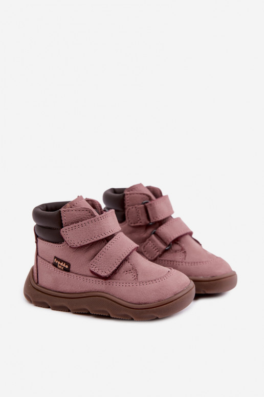 Rožinės spalvos vaikiški odiniai batai Barefoot Froddo G2110150-5